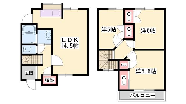 ロレーヌハイツ宝殿IV(3LDK/1階)の間取り写真