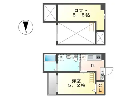 シャルマン(ワンルーム/2階)の間取り写真