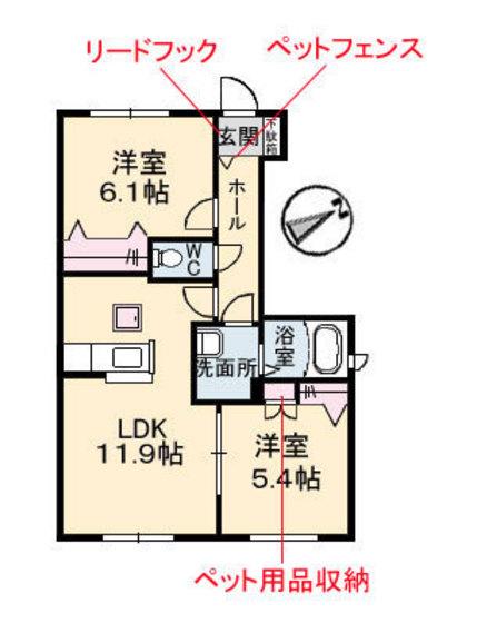 AVENTINOB棟(2LDK/1階)の間取り写真