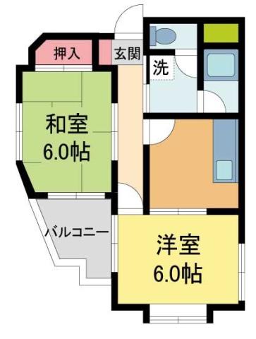 フローレンス西宮I(2DK/1階)の間取り写真
