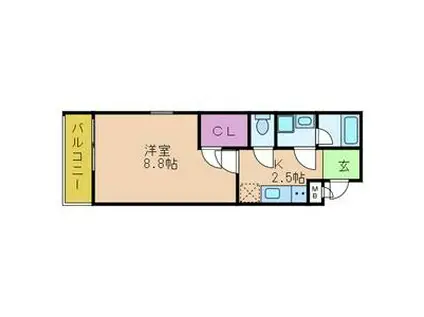 グランピア鳳(1K/2階)の間取り写真