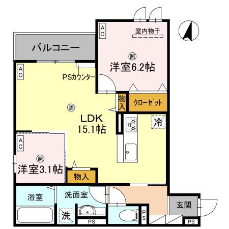 CASA MUKAINO(2LDK/3階)の間取り写真