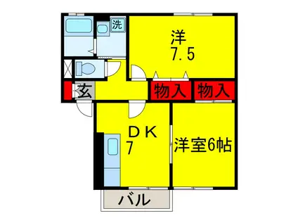 ボナールA(2DK/2階)の間取り写真