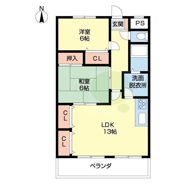 フローラ重根(2LDK/2階)の間取り写真