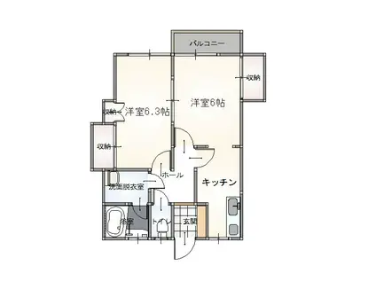 竹中ハイツ(2K/1階)の間取り写真