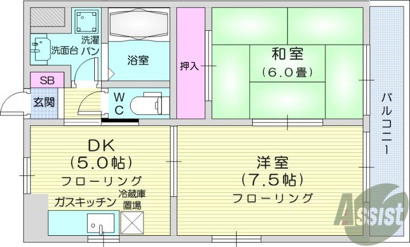 ボヌール1(2DK/3階)の間取り写真