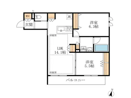 PADDINGTON(2LDK/1階)の間取り写真