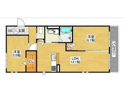 ハイムメゾン長居公園通(2LDK/3階)の間取り写真