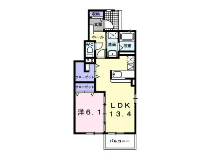 ウエスト・モイI(1LDK/1階)の間取り写真