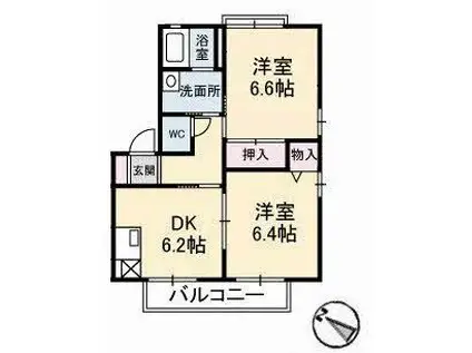 ベルヴェシティー青山 C棟(2DK/1階)の間取り写真