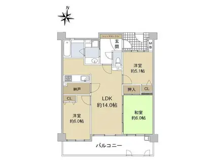 セレッソコート甲子園口(3LDK/4階)の間取り写真