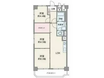ライオンズマンション江坂(3LDK/2階)の間取り写真