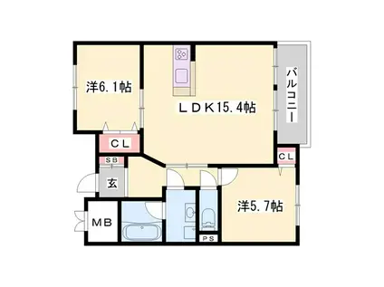 リンド・ルイスII(2LDK/1階)の間取り写真