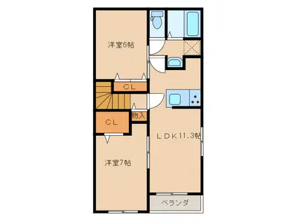 ポライトリーAB(2LDK/2階)の間取り写真