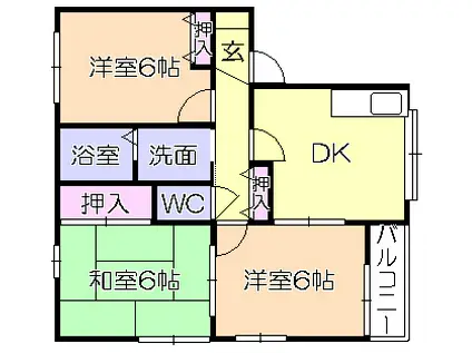 ガーデンハウス迎野B棟(3DK/1階)の間取り写真