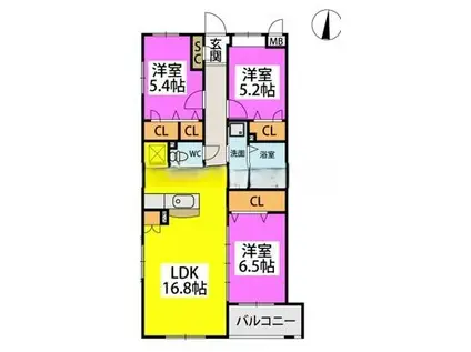 モンテロクローバル(3LDK/4階)の間取り写真