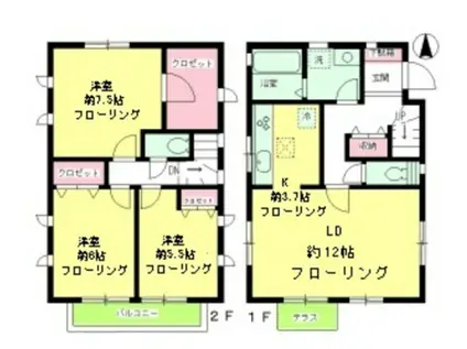 デザインコート弦巻(3LDK/1階)の間取り写真