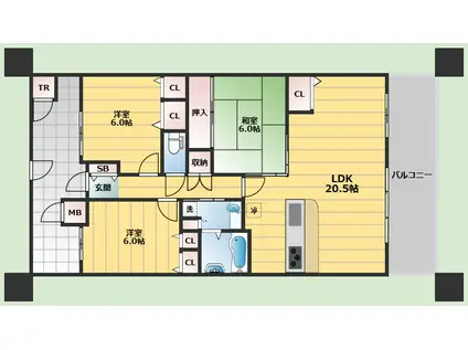 ディーグラフォート千里中央(3LDK/6階)の間取り写真