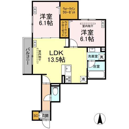 ブリューエン河原口(2LDK/3階)の間取り写真