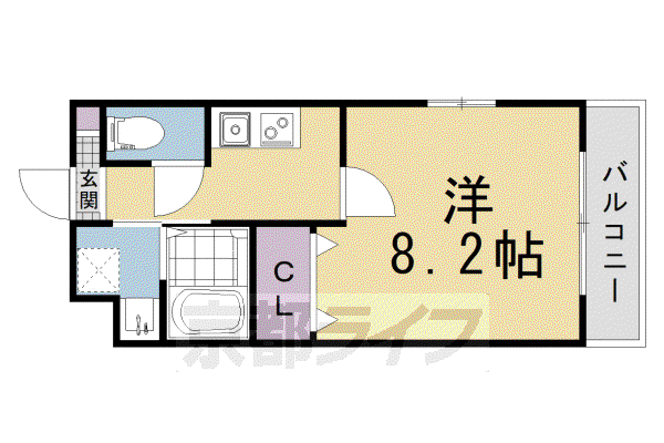 クオリエ丹波口駅前(1K/2階)の間取り写真