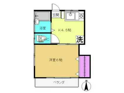 白梅荘(1DK/2階)の間取り写真