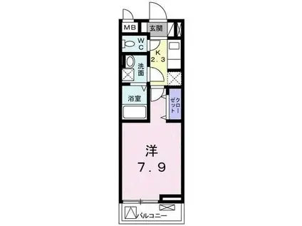 ヌーベル・ オーブ・ヒル(1K/1階)の間取り写真