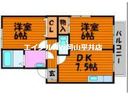 ディアコートLOVEIII(2DK/1階)の間取り写真