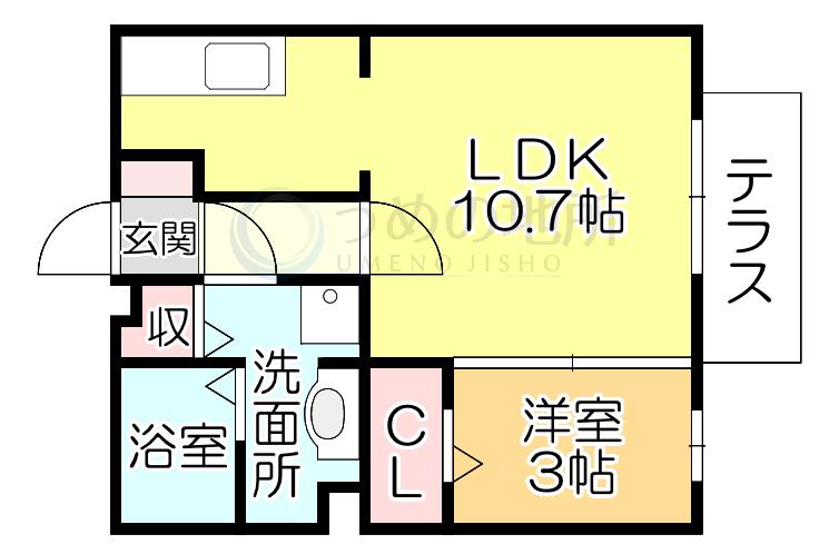 ブリエヴェール都(1LDK/1階)の間取り写真