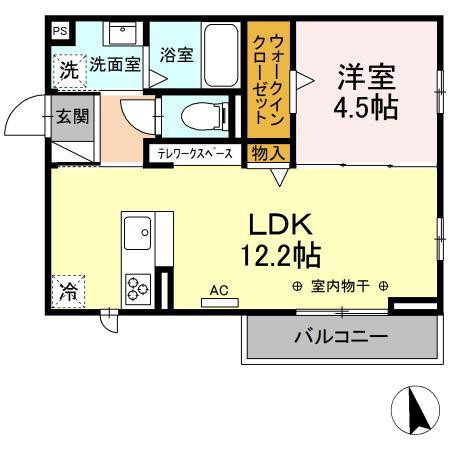 ウィステリアムーン(1LDK/2階)の間取り写真
