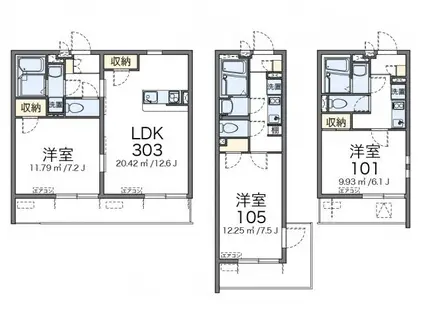 クレイノフロレゾン立川(1K/1階)の間取り写真