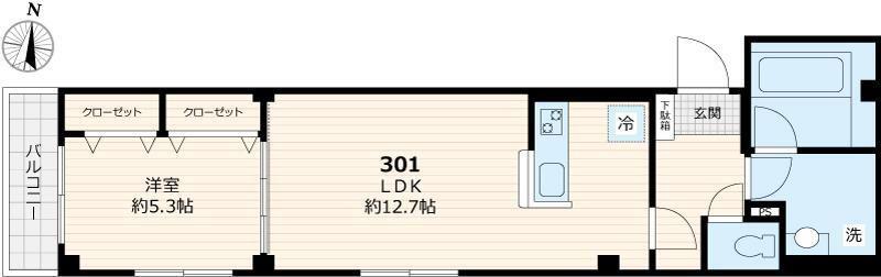 ラピスラズリ(1LDK/3階)の間取り写真