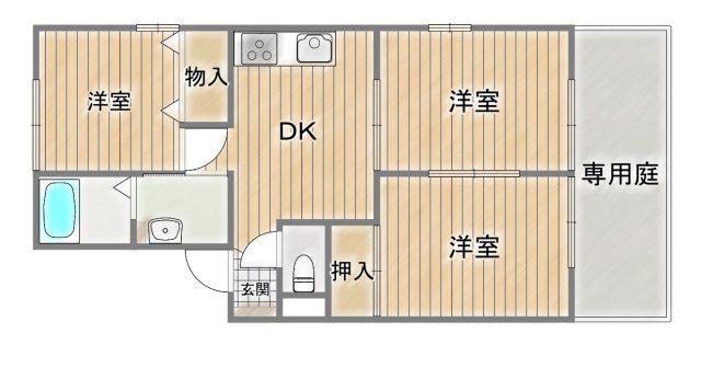 セジュールK A棟(3DK/1階)の間取り写真