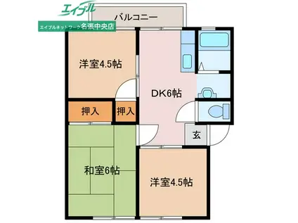 杉森アーバンハイツ(3DK/2階)の間取り写真