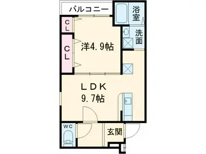 フジパレス花園中央公園南II番館(1LDK/1階)の間取り写真