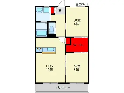 リーベンコート目尾(2LDK/2階)の間取り写真