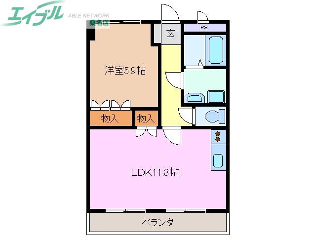 ツインズアソシアA棟(1LDK/2階)の間取り写真
