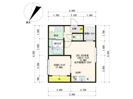 ハーモニーテラス開平町II(1LDK/3階)の間取り写真