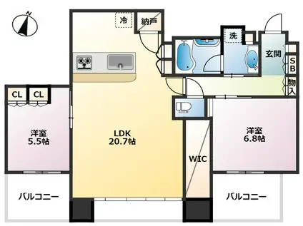 シティタワー梅田東(2LDK/32階)の間取り写真