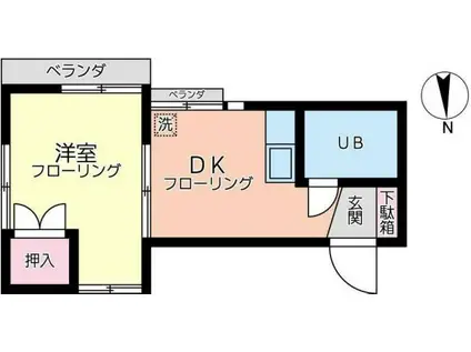 ハイツ峰岡(1DK/2階)の間取り写真