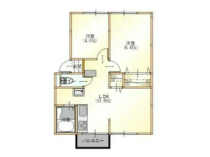 パステルメゾンB(2LDK/1階)の間取り写真