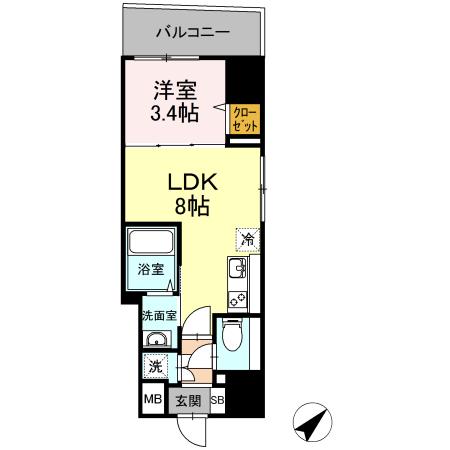 ベイサイドヒルズ関内(1LDK/5階)の間取り写真