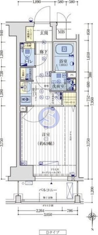 京福電鉄嵐山本線 嵐電天神川駅 徒歩13分 7階建 築1年(1K/6階)の間取り写真