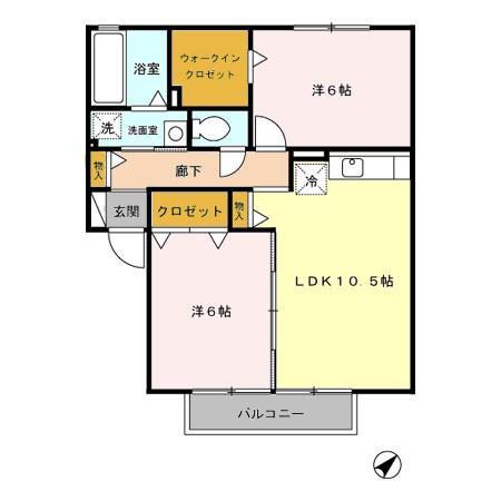 サンウィルモア(2LDK/2階)の間取り写真