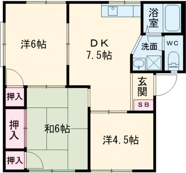 ブウルヴァアル 北館(3DK/1階)の間取り写真