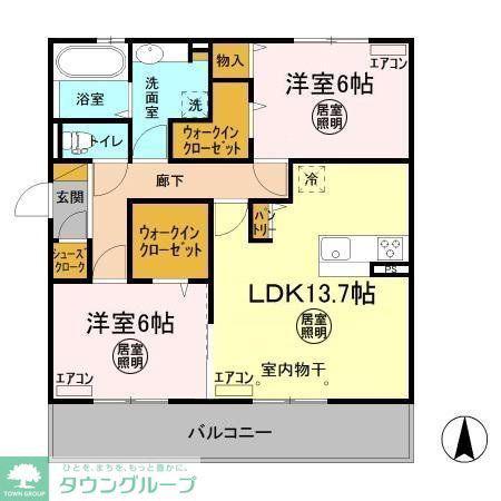 VERDEB棟(2LDK/1階)の間取り写真