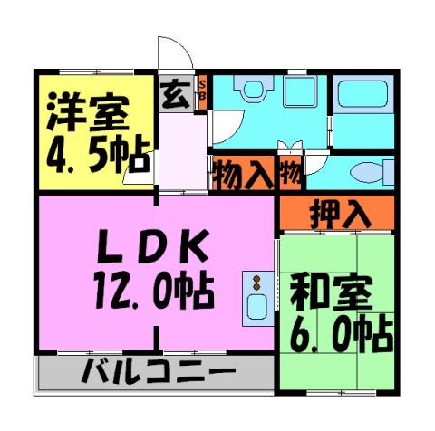 プランドール宝塚(2LDK/3階)の間取り写真