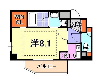ベルフェリーク新神戸(ワンルーム/6階)の間取り写真