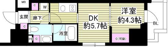 ミリアレジデンス根岸柳通(1DK/7階)の間取り写真