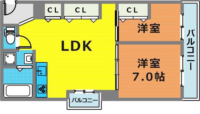 清山荘(2LDK/2階)の間取り写真