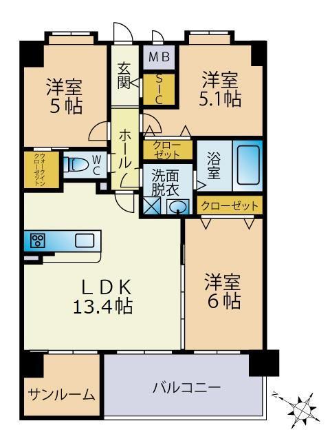 ETERUNO(3SLDK/6階)の間取り写真